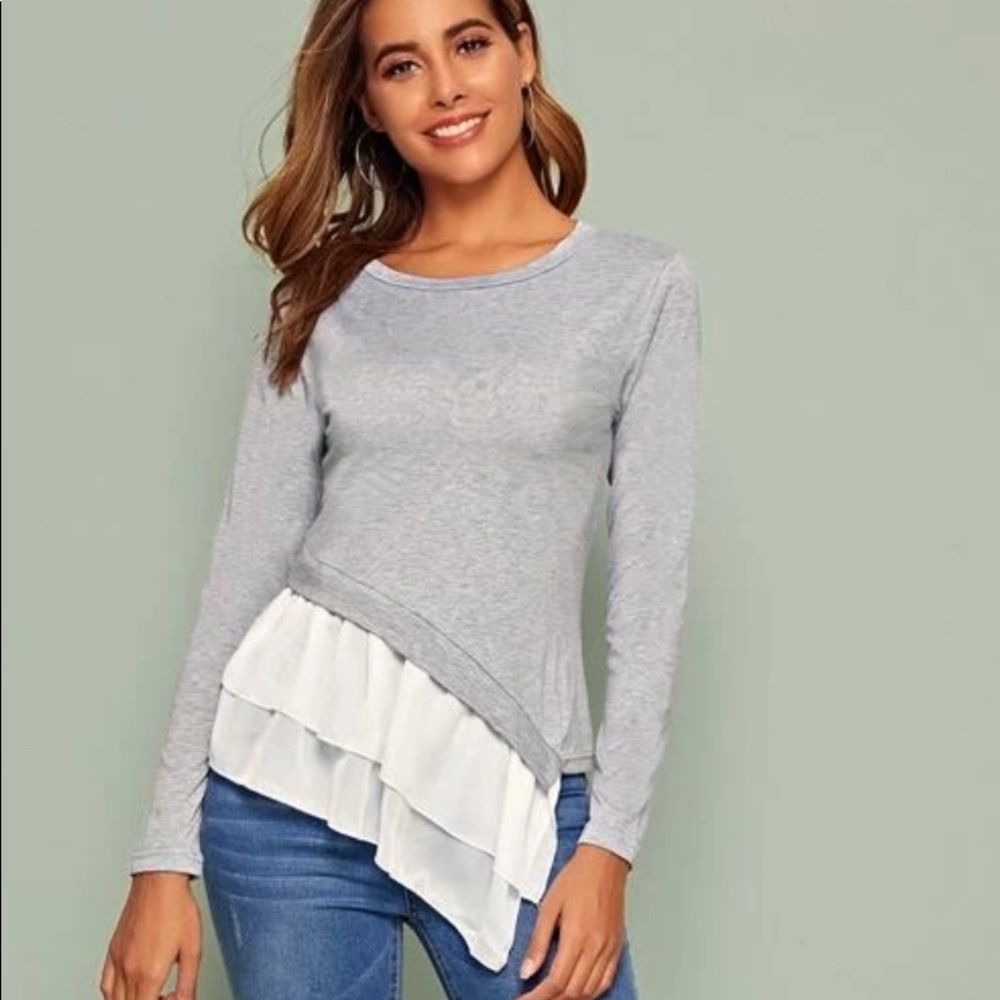 Double layer Ruffle Heather Grey Tee - Picture 5 of 6